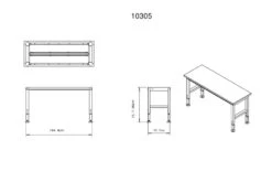 HBM Werkbank Met Massief Houten Blad, In Hoogte Verstelbaar, 152 Cm -Winkel Voor Huishoudelijk Gereedschap 10305 frame maten.jpg 1200x600 e916cebc88